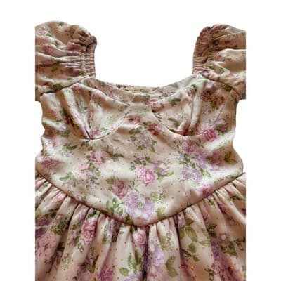 Jessica Simpson Floral Print Puff Sleeve Party Dress Pink Size Extra Small EUC - Thumbnail 9