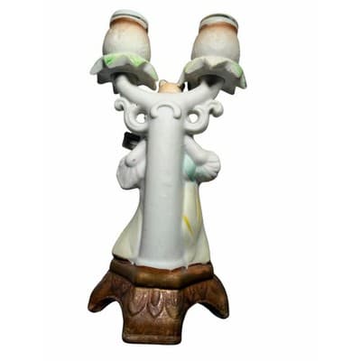 Candelabra 19th Century French Figural Porcelain Victorian Lady Candle Holder - Thumbnail 5