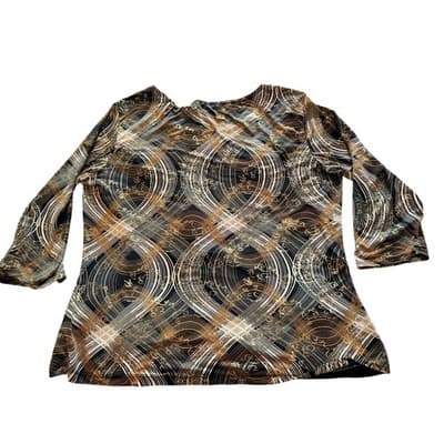 Stretch Three Quarter Length Sleeve Embellished Waist Top Black Gold Size 2 - Thumbnail 5