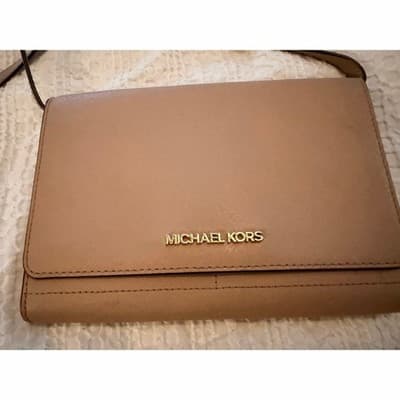 Michael Kors Jet Set Crossbody Clutch Wallet Ballet Saffiano Leather Bag Beige - Thumbnail 7
