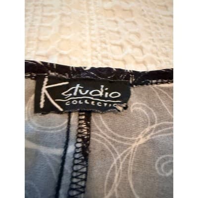 Kay’s Studio Tie Back Wrap Dress Black White Scroll Print Long Sleeve Size Small - Thumbnail 8