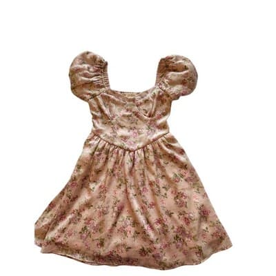 Jessica Simpson Floral Print Puff Sleeve Party Dress Pink Size Extra Small EUC - Thumbnail 3
