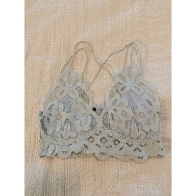 Free People ONE Powder Blue Lace Bralette Halter Crop Top Boho Size Small - Thumbnail 2