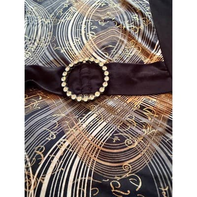 Stretch Three Quarter Length Sleeve Embellished Waist Top Black Gold Size 2 - Thumbnail 4