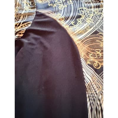 Stretch Three Quarter Length Sleeve Embellished Waist Top Black Gold Size 2 - Thumbnail 3
