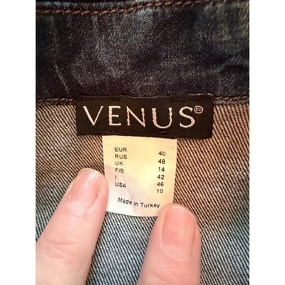 Venus Cropped Denim Jeans Jacket Lace Detail Button Up Blue Wash Size 10 EUC - Thumbnail 8