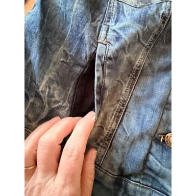 Venus Cropped Denim Jeans Jacket Lace Detail Button Up Blue Wash Size 10 EUC - Thumbnail 18