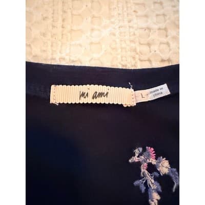 Francesca's Mi Ami Babydoll Peplum Floral Embroidered Crop Top Navy Blue Large - Thumbnail 6