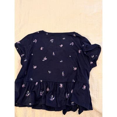Francesca's Mi Ami Babydoll Peplum Floral Embroidered Crop Top Navy Blue Large - Thumbnail 2