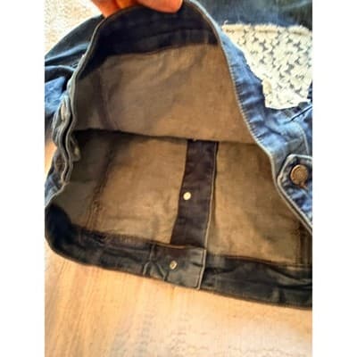 Venus Cropped Denim Jeans Jacket Lace Detail Button Up Blue Wash Size 10 EUC - Thumbnail 17