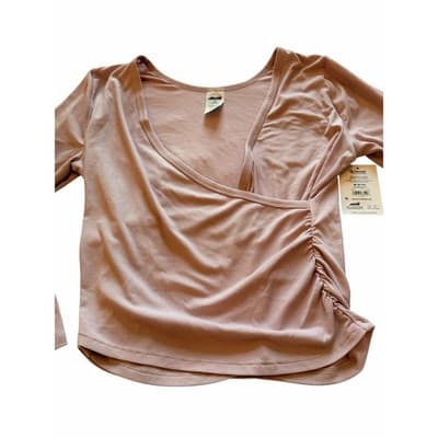 AVIA Women’s Wrap Front Long Sleeve Active Top Beige Ruched Stretch Size M NWT - Thumbnail 2