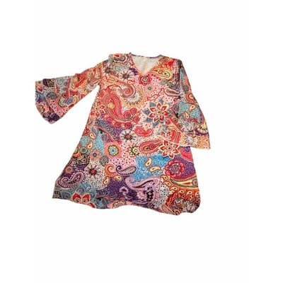 Women’s Boho Paisley Print Dress Multicolor V-Neck Ruffle Sleeve Casual Size - Thumbnail 3