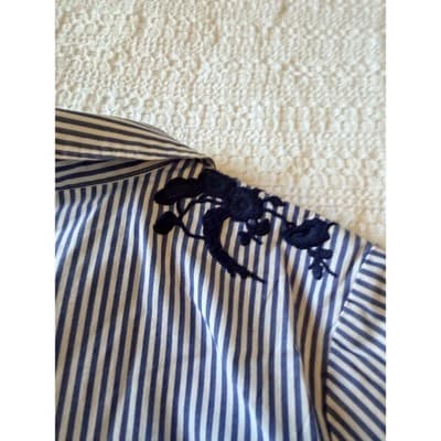 Chico’s Button Down Floral Embroidery Stripe Pattern Long Sleeve Shirt Blue 0 - Thumbnail 9