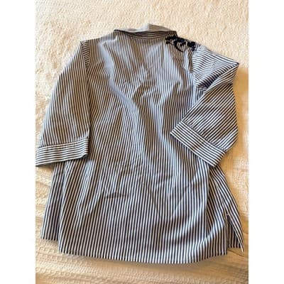 Chico’s Button Down Floral Embroidery Stripe Pattern Long Sleeve Shirt Blue 0 - Thumbnail 3