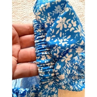 SHEIN Floral Print Square Neckline Puff Sleeves Midi Dress Blue White 2 - Thumbnail 14