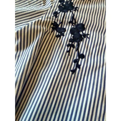Chico’s Button Down Floral Embroidery Stripe Pattern Long Sleeve Shirt Blue 0 - Thumbnail 4