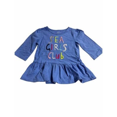 Crown & Ivy Sea Girls Club Print Ruffle Peplum Long Sleeve Top Blue Size 4T - Thumbnail 2