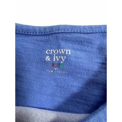 Crown & Ivy Sea Girls Club Print Ruffle Peplum Long Sleeve Top Blue Size 4T - Thumbnail 4