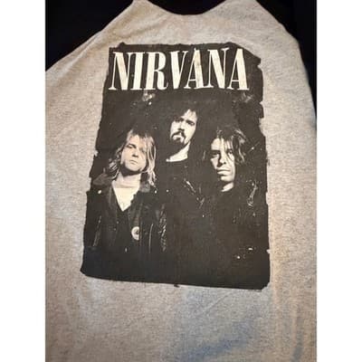 Rare Vintage 2014 Nirvana Three Quater Sleeve Pull Over Top Gray Black XL - Thumbnail 9