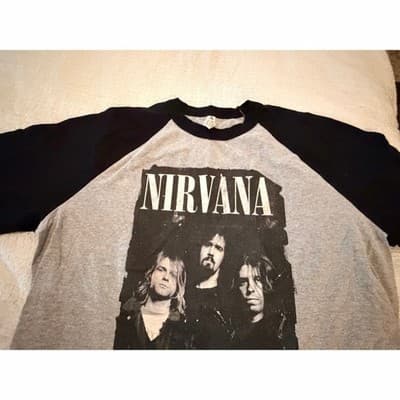 Rare Vintage 2014 Nirvana Three Quater Sleeve Pull Over Top Gray Black XL - Thumbnail 14