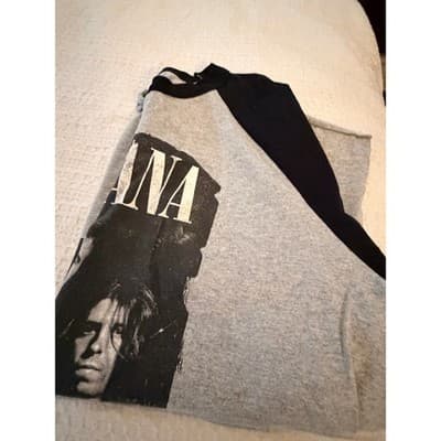 Rare Vintage 2014 Nirvana Three Quater Sleeve Pull Over Top Gray Black XL - Thumbnail 16
