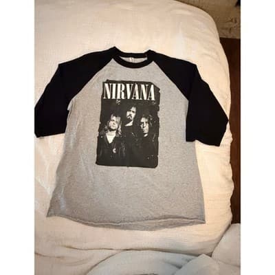 Rare Vintage 2014 Nirvana Three Quater Sleeve Pull Over Top Gray Black XL - Thumbnail 17