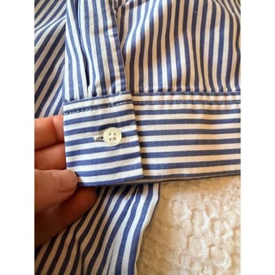 Chico’s Button Down Floral Embroidery Stripe Pattern Long Sleeve Shirt Blue 0 - Thumbnail 2