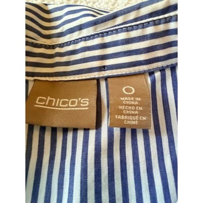 Chico’s Button Down Floral Embroidery Stripe Pattern Long Sleeve Shirt Blue 0 - Thumbnail 7
