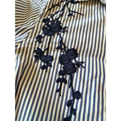 Chico’s Button Down Floral Embroidery Stripe Pattern Long Sleeve Shirt Blue 0 - Thumbnail 8