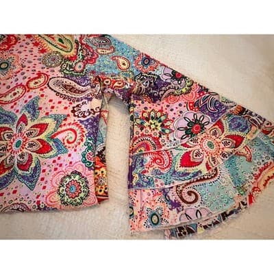 Women’s Boho Paisley Print Dress Multicolor V-Neck Ruffle Sleeve Casual Size - Thumbnail 13