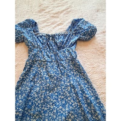 SHEIN Floral Print Square Neckline Puff Sleeves Midi Dress Blue White 2 - Thumbnail 2