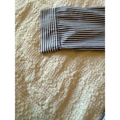 Chico’s Button Down Floral Embroidery Stripe Pattern Long Sleeve Shirt Blue 0 - Thumbnail 5