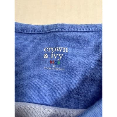 Crown & Ivy Sea Girls Club Print Ruffle Peplum Long Sleeve Top Blue Size 4T - Thumbnail 9