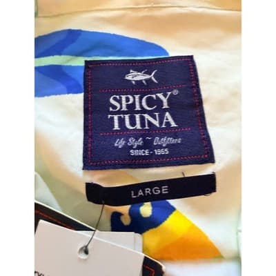 Spicy Tuna Hawaiian Shirt Surfboard Wave Print Button Up Short Sleeve Men L NWT - Thumbnail 5