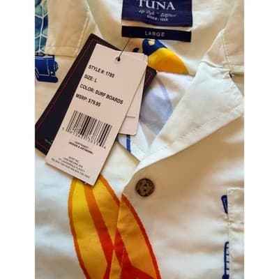 Spicy Tuna Hawaiian Shirt Surfboard Wave Print Button Up Short Sleeve Men L NWT - Thumbnail 9