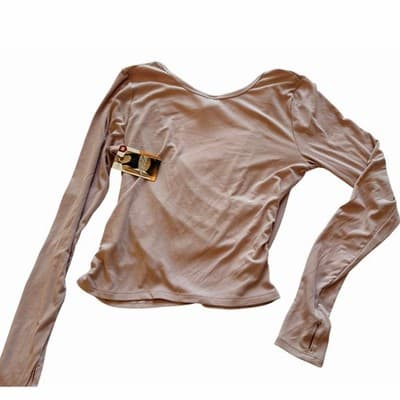AVIA Women’s Wrap Front Long Sleeve Active Top Beige Ruched Stretch Size M NWT - Thumbnail 3