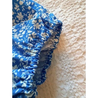 SHEIN Floral Print Square Neckline Puff Sleeves Midi Dress Blue White 2 - Thumbnail 9
