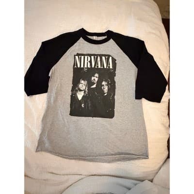 Rare Vintage 2014 Nirvana Three Quater Sleeve Pull Over Top Gray Black XL - Thumbnail 7