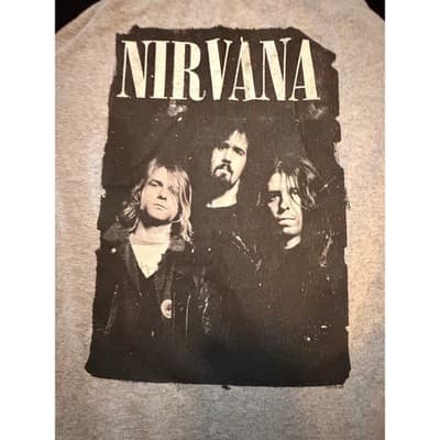Rare Vintage 2014 Nirvana Three Quater Sleeve Pull Over Top Gray Black XL - Thumbnail 2