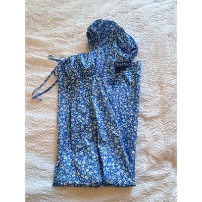 SHEIN Floral Print Square Neckline Puff Sleeves Midi Dress Blue White 2 - Thumbnail 15