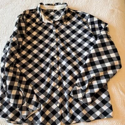 Rider Woman's Button Up Fleece Buffalo Plaid Long Sleeve Shirt Black XXL - Thumbnail 7