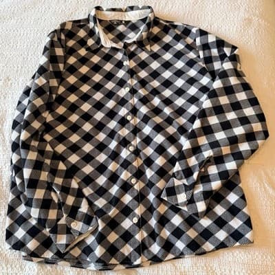 Rider Woman's Button Up Fleece Buffalo Plaid Long Sleeve Shirt Black XXL - Thumbnail 2