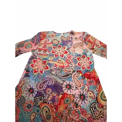 Women’s Boho Paisley Print Dress Multicolor V-Neck Ruffle Sleeve Casual Size - Thumbnail 2