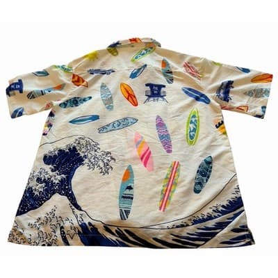 Spicy Tuna Hawaiian Shirt Surfboard Wave Print Button Up Short Sleeve Men L NWT - Thumbnail 2