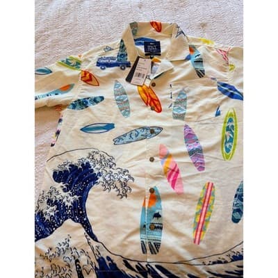 Spicy Tuna Hawaiian Shirt Surfboard Wave Print Button Up Short Sleeve Men L NWT - Thumbnail 7