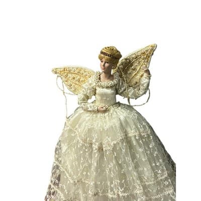Gorgeous Vintage Porcelain Face Angel Christmas Tree Topper Victorian Elegant - Thumbnail 3