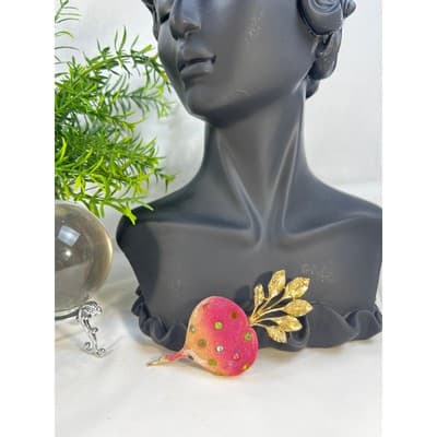 Vintage Radish Turnip Brooch Pin Multicolor Rhinestones Statement Jewelry RARE - Thumbnail 4