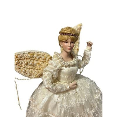 Gorgeous Vintage Porcelain Face Angel Christmas Tree Topper Victorian Elegant - Thumbnail 9