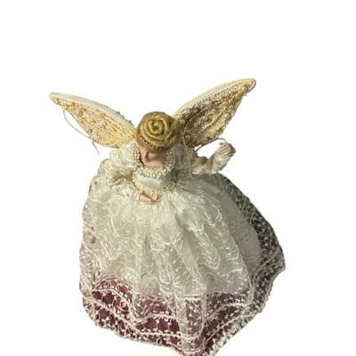 Gorgeous Vintage Porcelain Face Angel Christmas Tree Topper Victorian Elegant - Thumbnail 8