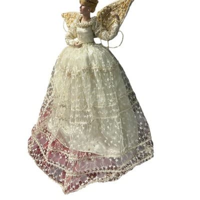 Gorgeous Vintage Porcelain Face Angel Christmas Tree Topper Victorian Elegant - Thumbnail 6
